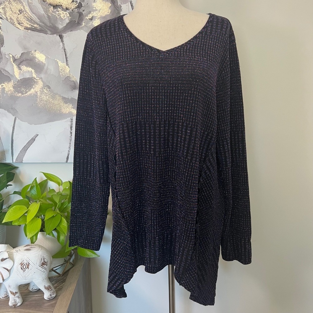 Womens‎ Top XL Purple Metallic Assymetrical Glitter Boho Party Glam Dark Fairy